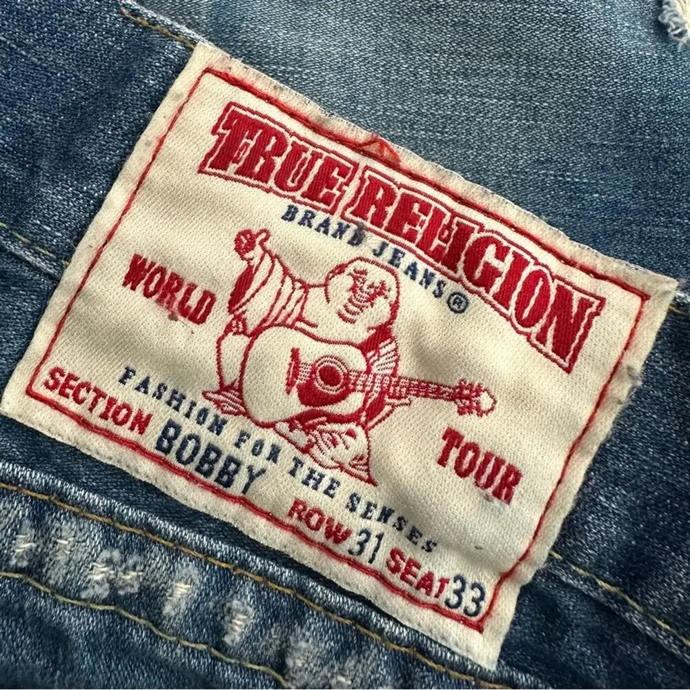 Men’s True Religion Bobby Jeans - Distressed Patchwork - Made in USA Size 31x33